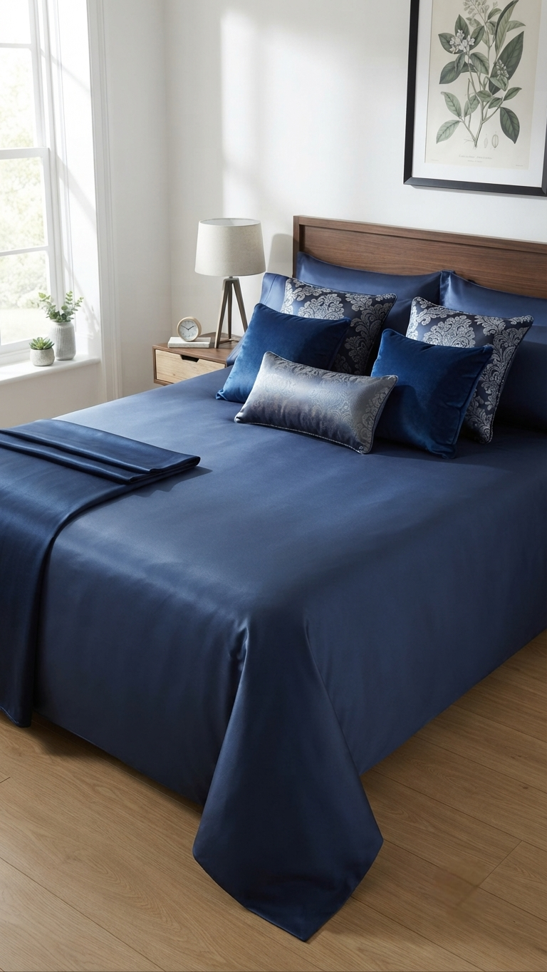 Midnight Royal Sateen Bedsheet Set (by The Woven Room)