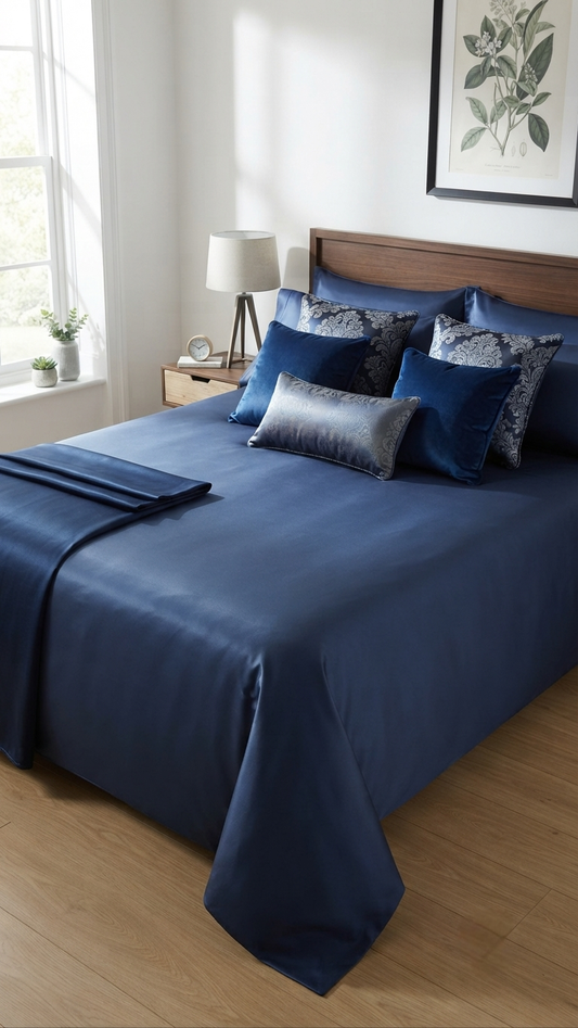 Midnight Royal Sateen Bedsheet Set (by The Woven Room)
