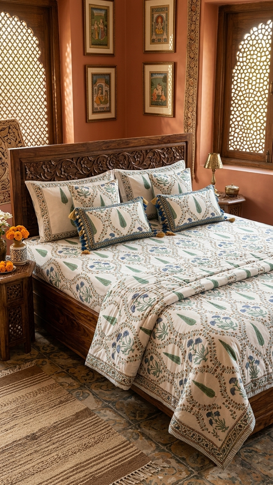The Gul-e-Bagh Handblock Cotton Bedsheet (by The Woven Room)