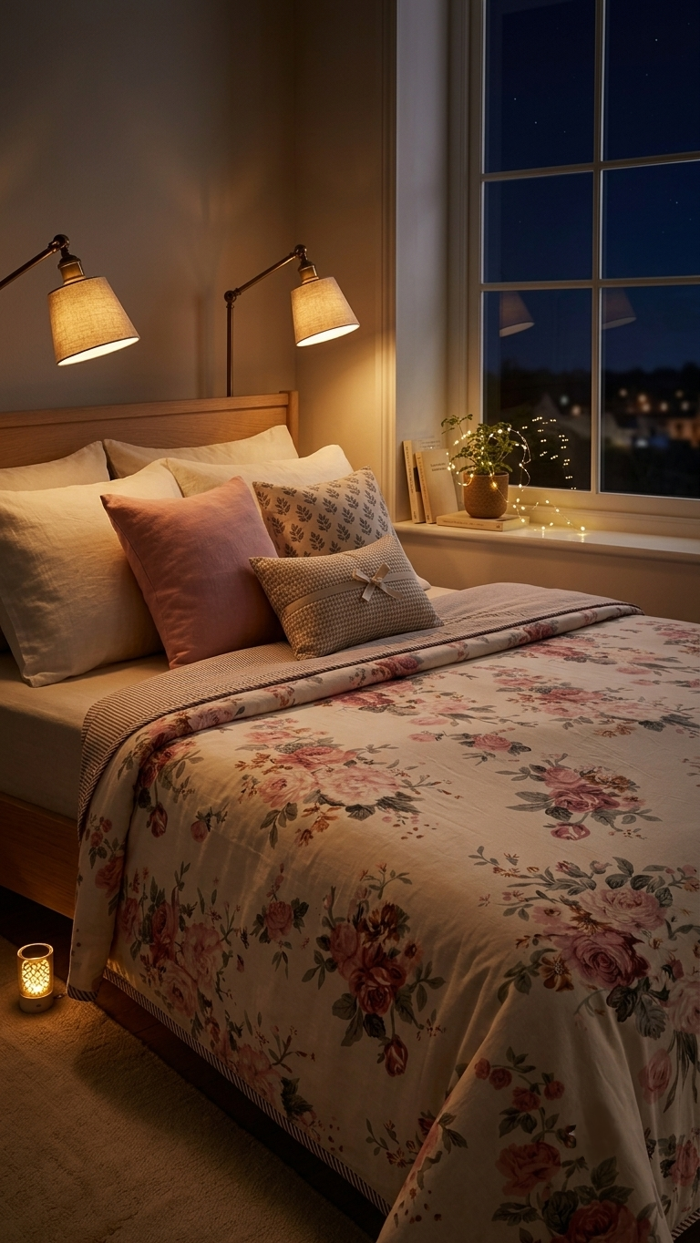 Vintage Rose Blossom Dual-Tone Cotton Bedsheet Set (by The Woven Room)