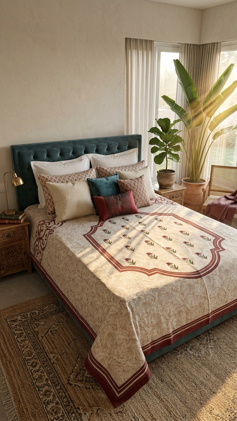 The Heritage Crimson Medallion Bedsheet (by The Woven Room)