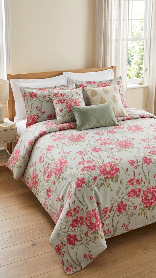 The Heritage Peony & Sage Bedsheet Set (by The Woven Room)