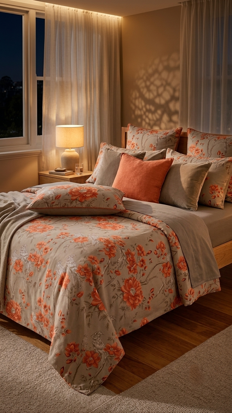 The Coral Peony & Chinoiserie Luxury Sheet Set ( by The Woven Room)