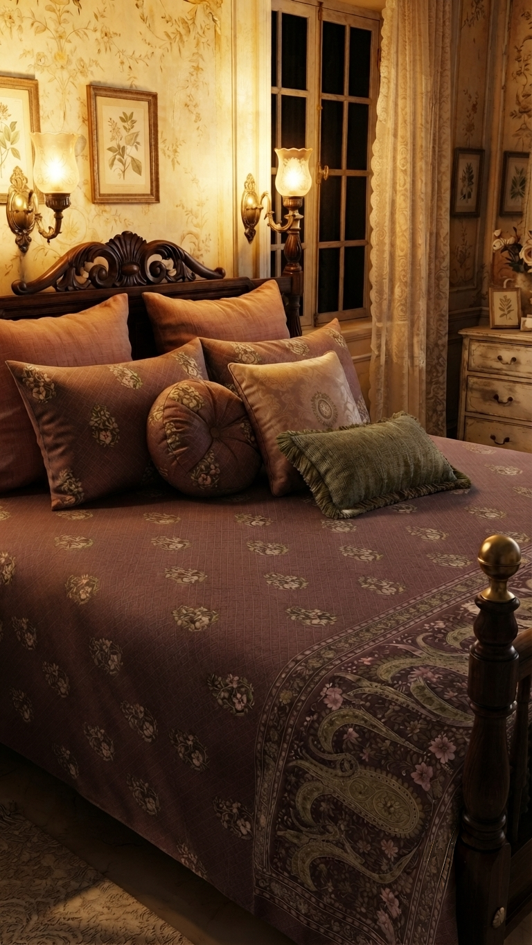 The Heritage Paisley Collection – Vintage Mauve Bedspread Set (by The Woven Room)