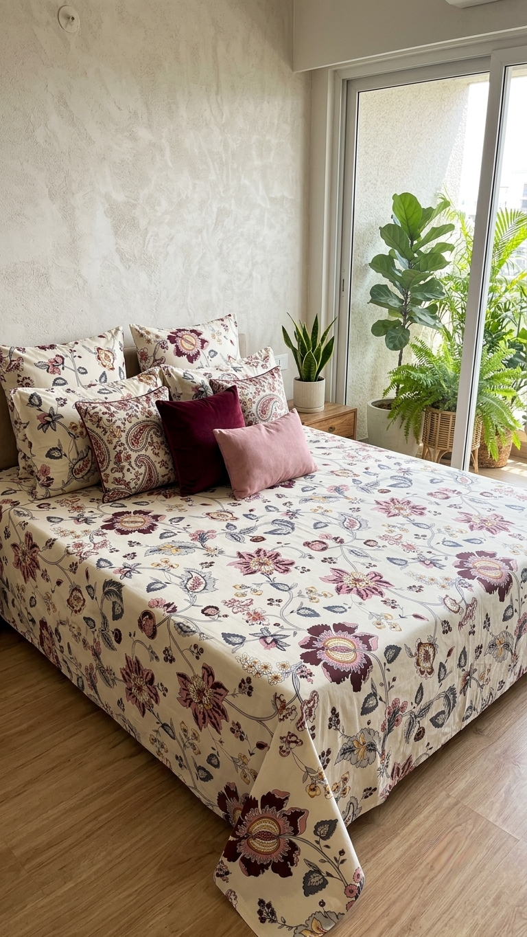 The Burgundy Paisley Luxury Cotton Bedsheet Set ( by The Woven Room)