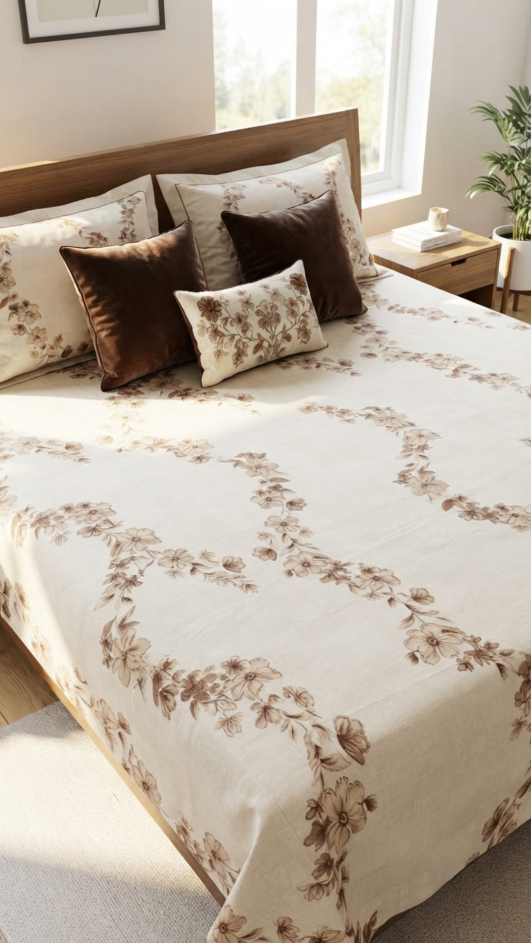 Mocha Blossom Trellis Bed Sheet (by The Woven Room)