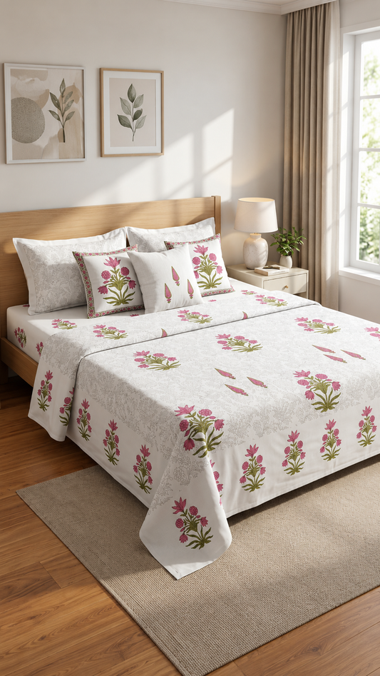 Noor-e-Bagh Pure Cotton Floral Bedspread Set