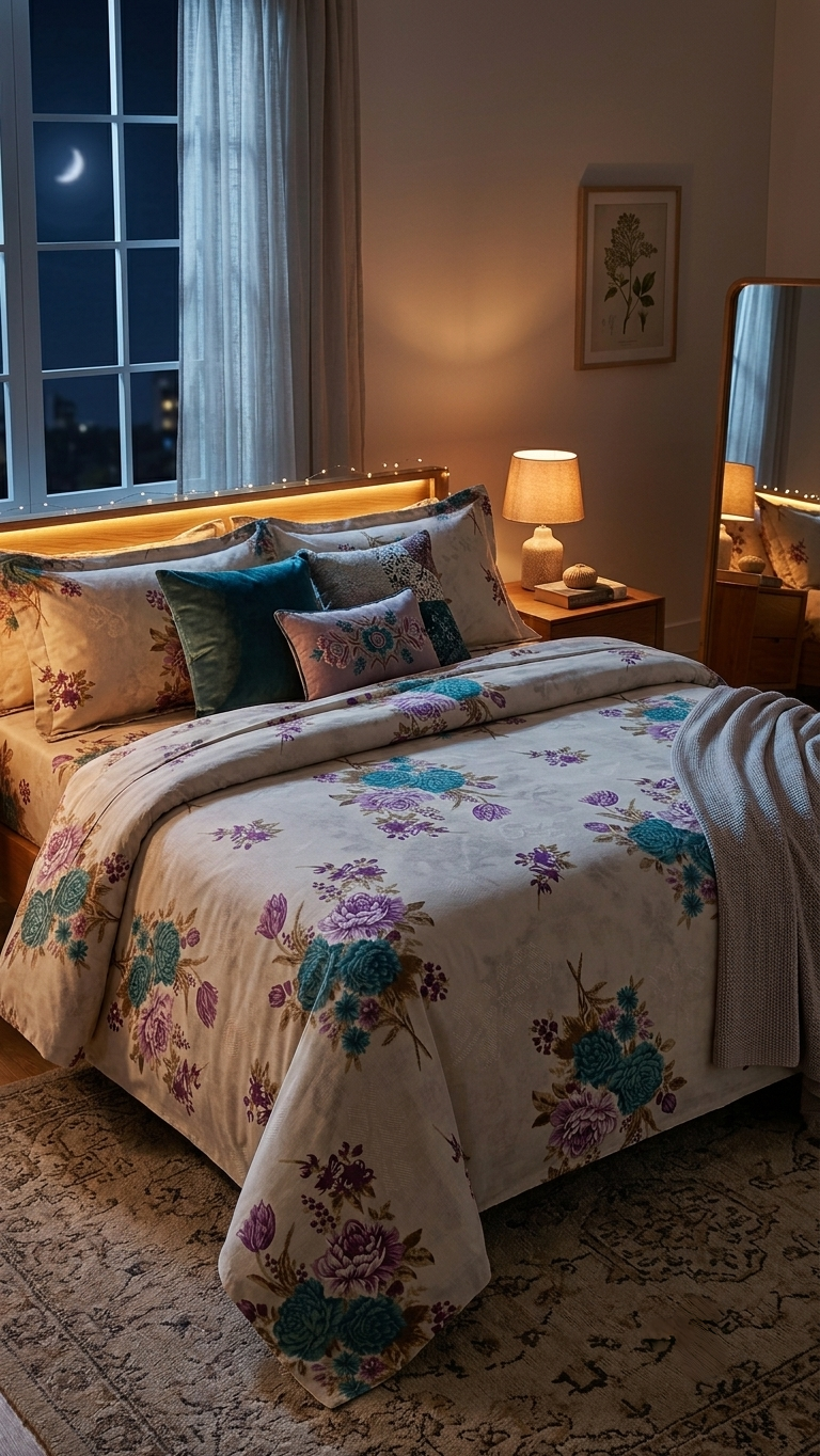 Lilac & Teal Vintage Floral bedsheet Set ( by The Woven Room)