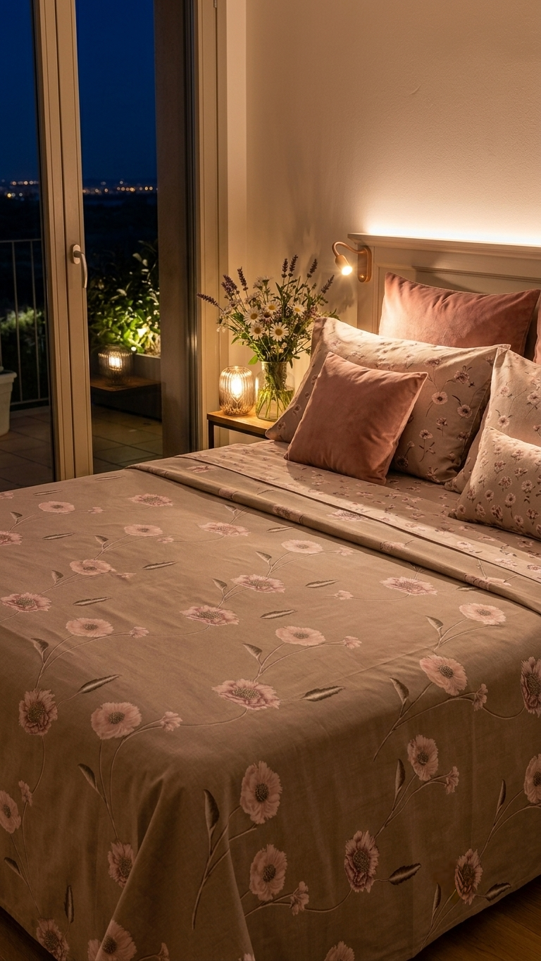 Vintage Blush Meadow sateen Bedsheet Set ( by The Woven Room)