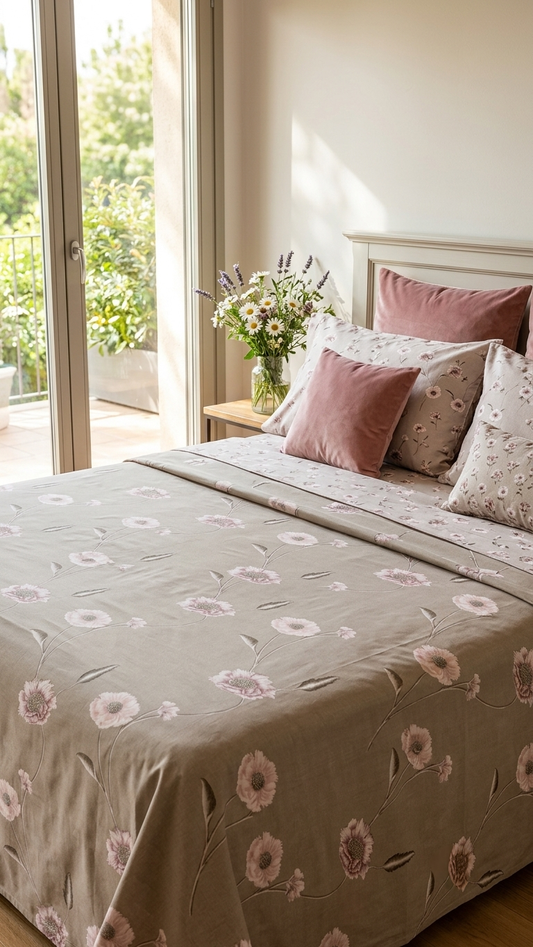 Vintage Blush Meadow sateen Bedsheet Set ( by The Woven Room)