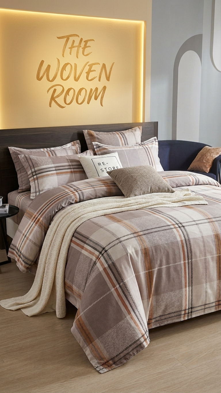 The Woven Haven: Warm Terra Heritage Plaid Bedsheet Set (by The Woven Room)