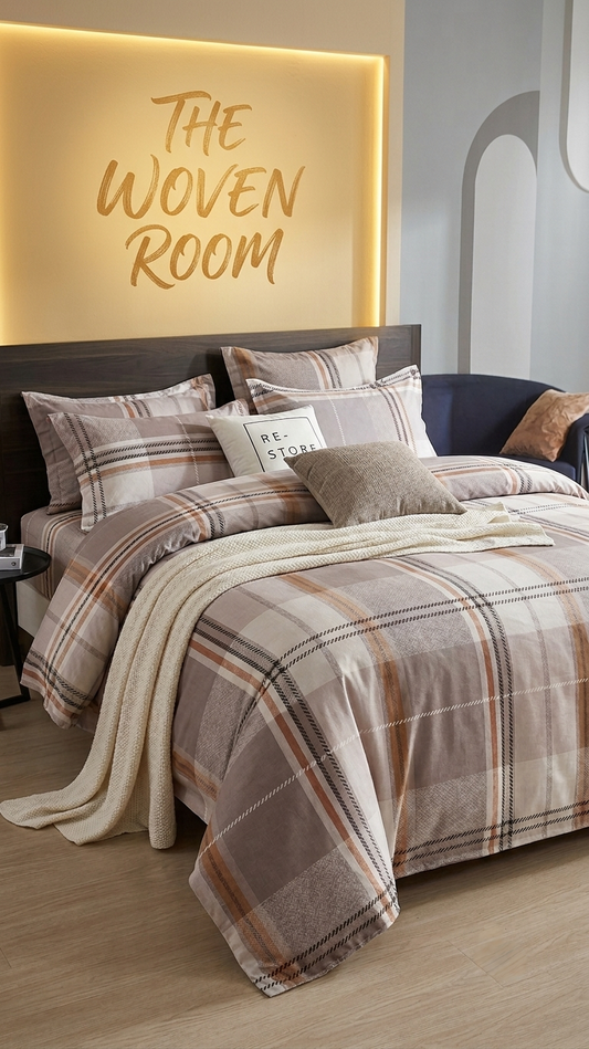 The Woven Haven: Warm Terra Heritage Plaid Bedsheet Set (by The Woven Room)