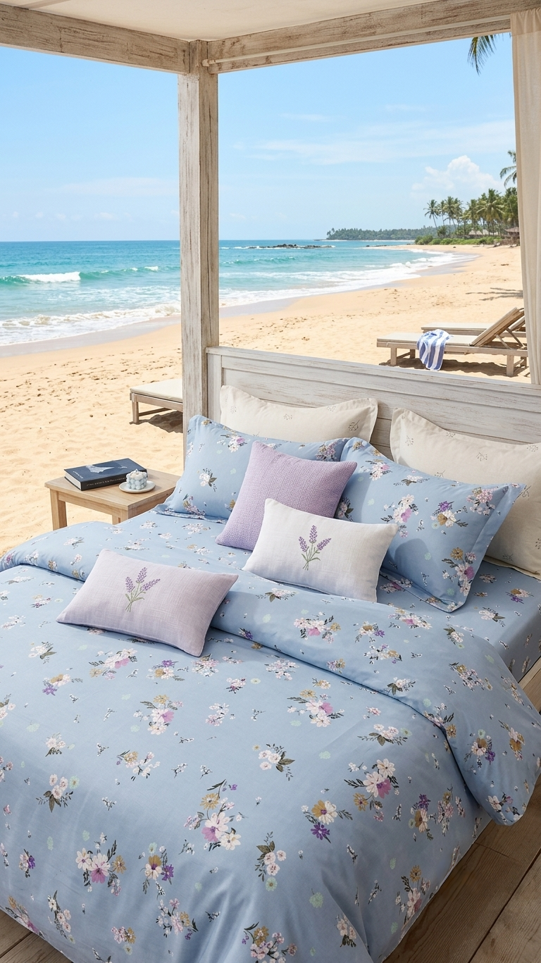 Blue Breeze Floral Premium Cotton Sheet Set (by The Woven Room)