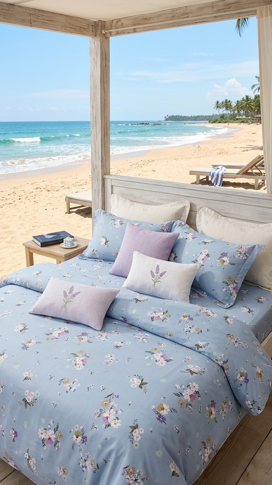 Blue Breeze Floral Premium Cotton Sheet Set (by The Woven Room)