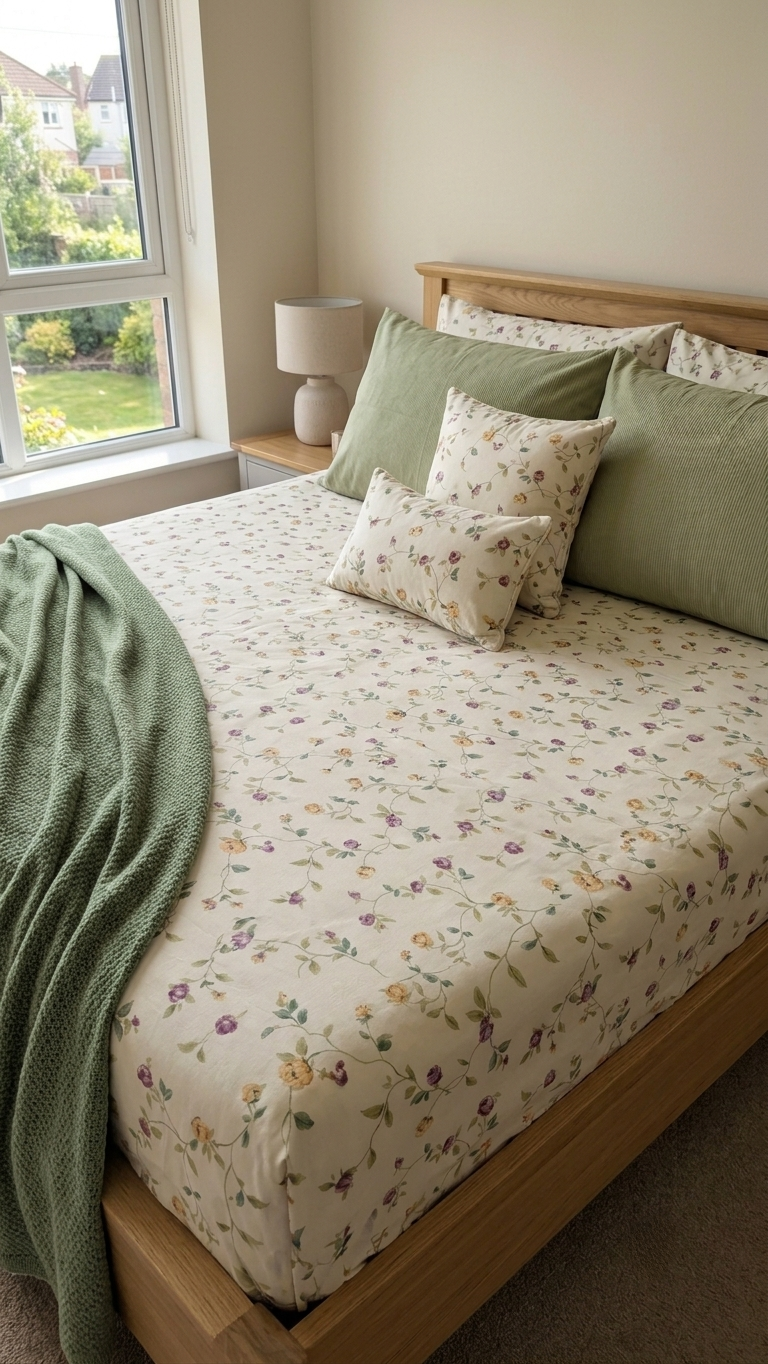 Vintage Meadow Vine Floral Fitted Bedsheet (by The Woven Room)