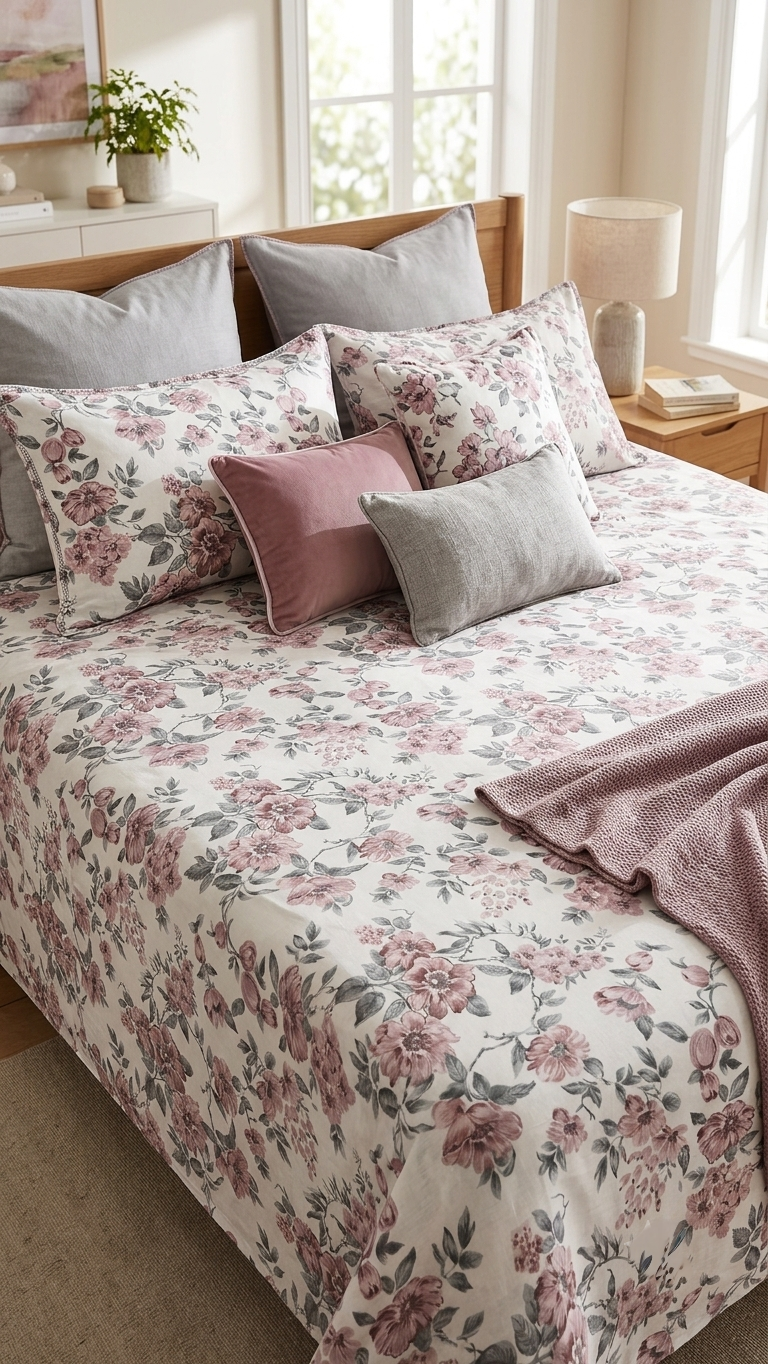 Dusty Rose Botanica Premium Cotton Bedsheet Set (by The Woven Room)