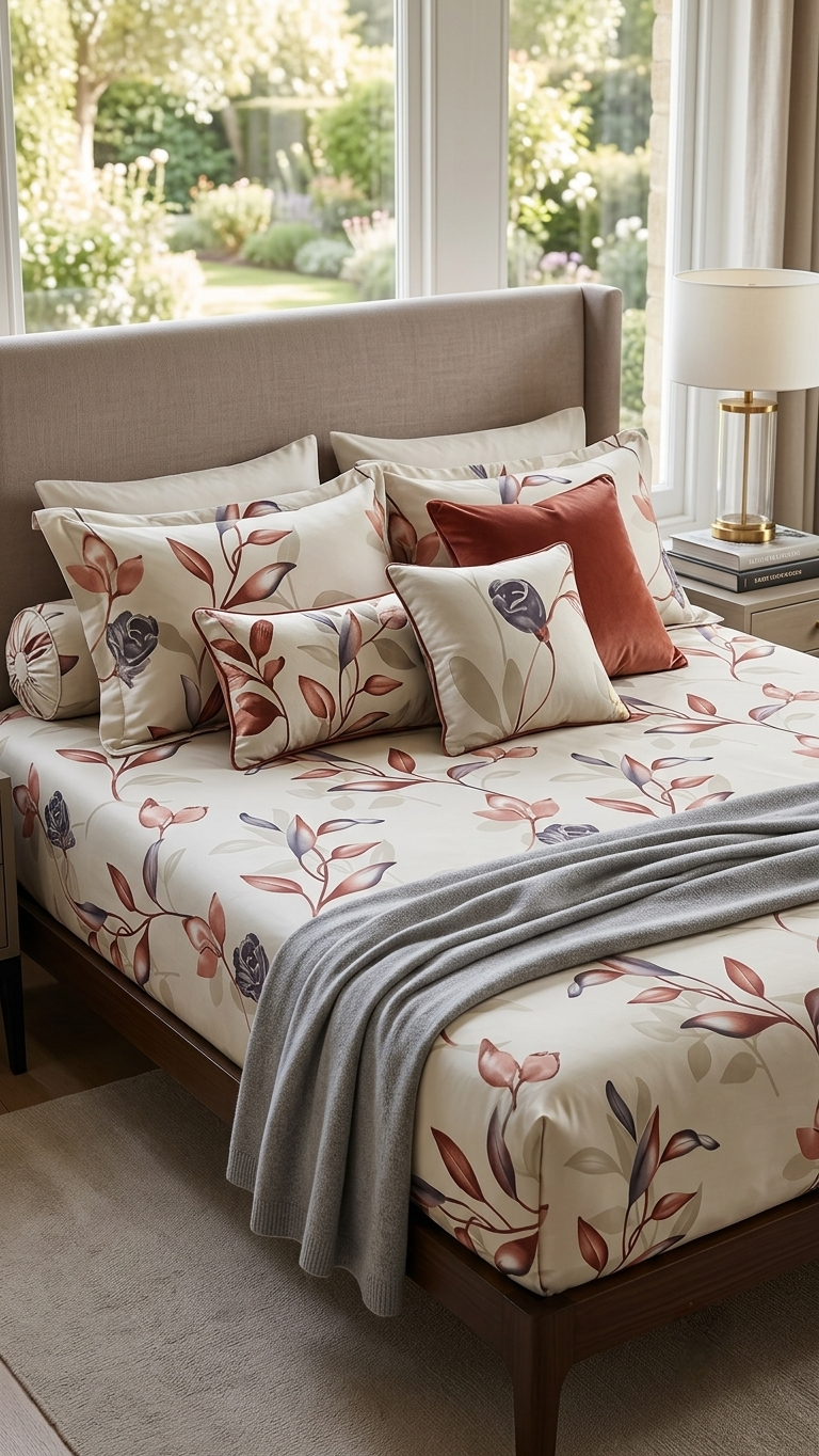 The Autumn Flora Cotton Sateen Bedsheet Set (by The Woven Room)
