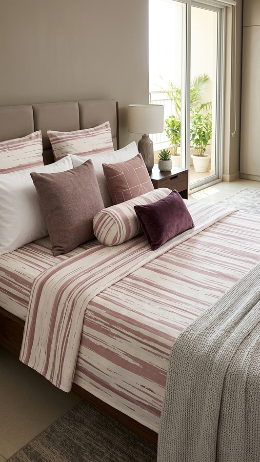 The Brushstroke Linear Cotton Bedsheet Set (by The Woven Room)