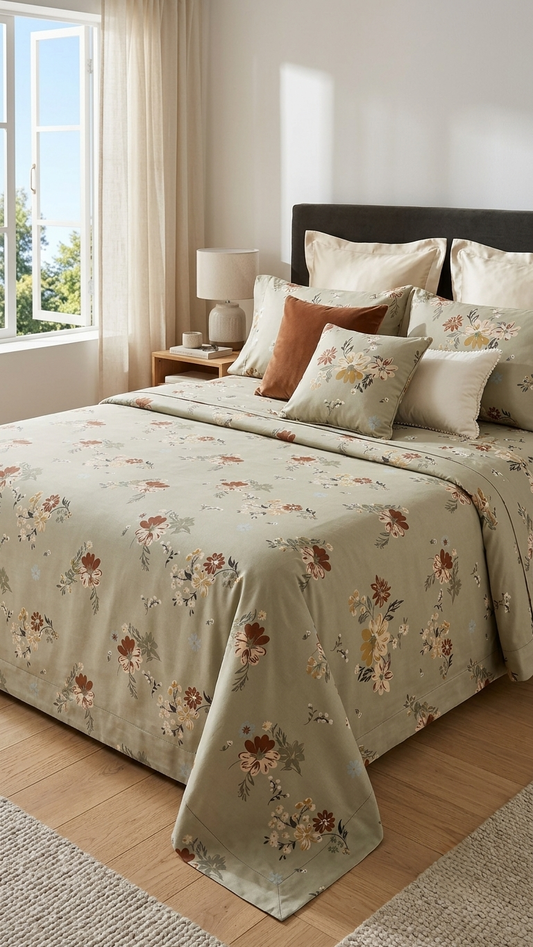 Olive Flora Premium Bedsheet (by The Woven Room)