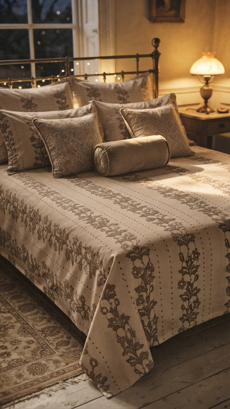 Vintage Sepia Flora Cotton Linen Bedsheet (by The Woven Room)