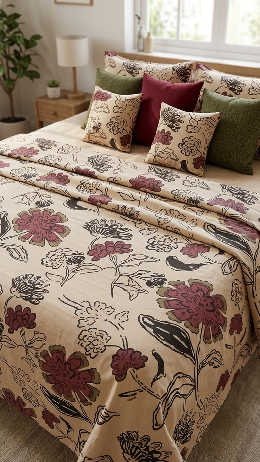 The Heritage Bloom Cotton Bed Sheet Set (by The Woven Room)