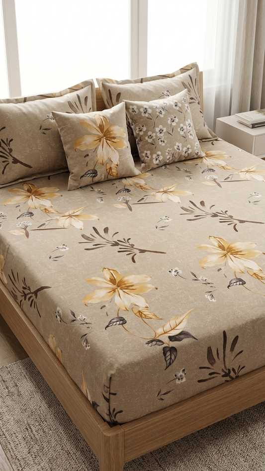 Autumn Bloom Cotton Fitted Bedsheet Set (by The Woven Room)