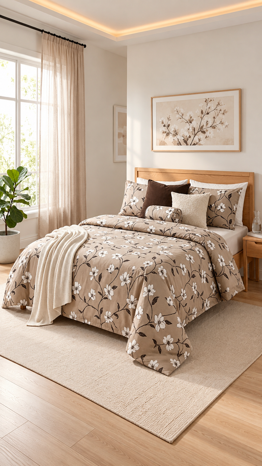 Mocha Flora Bedsheet set (by The Woven Room)