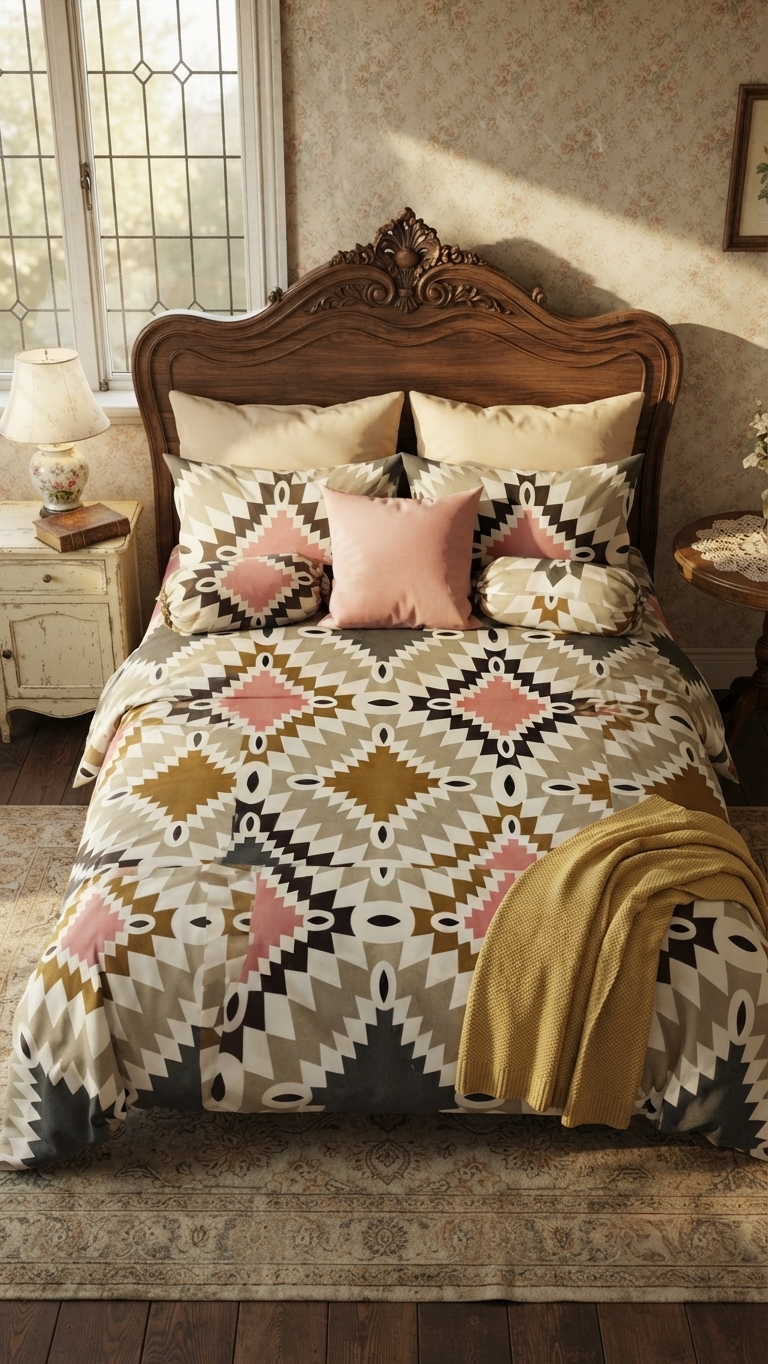 Aztec Luxe Blush & Ochre Bedding Set (by The Woven Room)