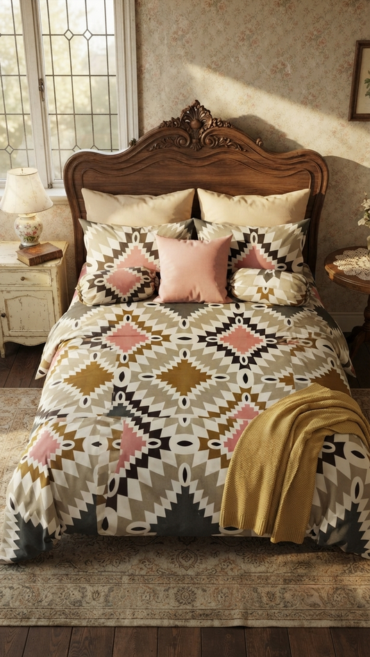 Aztec Luxe Blush & Ochre Bedding Set (by The Woven Room)
