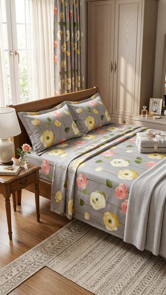 Meadow Ranunculus Cotton Bedsheet Set (by The Woven Room)
