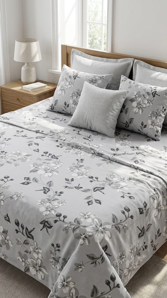 Silver Mist Flora luxury sheet set (by The Woven Room)