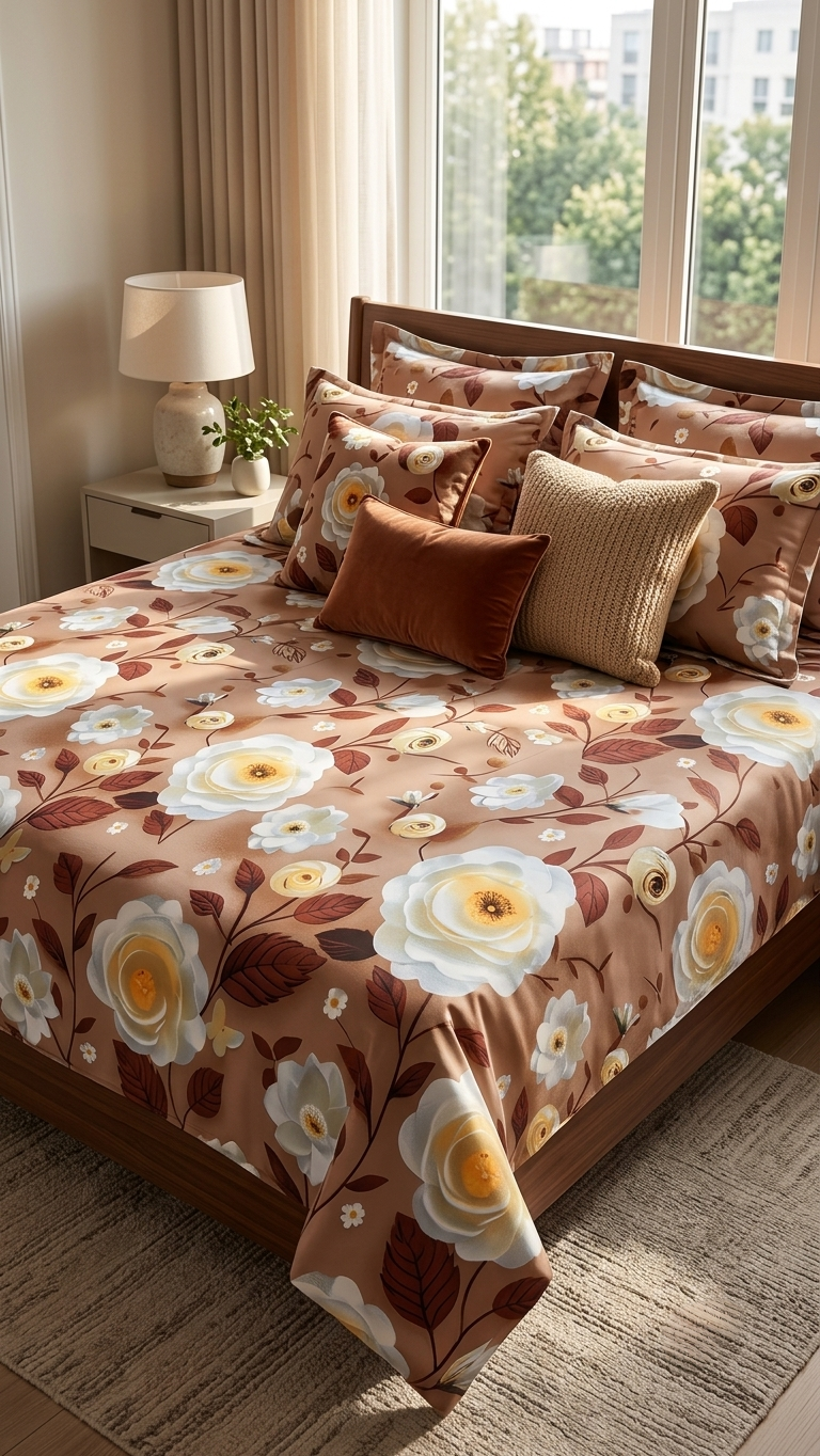 Autumn Camellia Cotton Bedsheet (by The Woven Room)