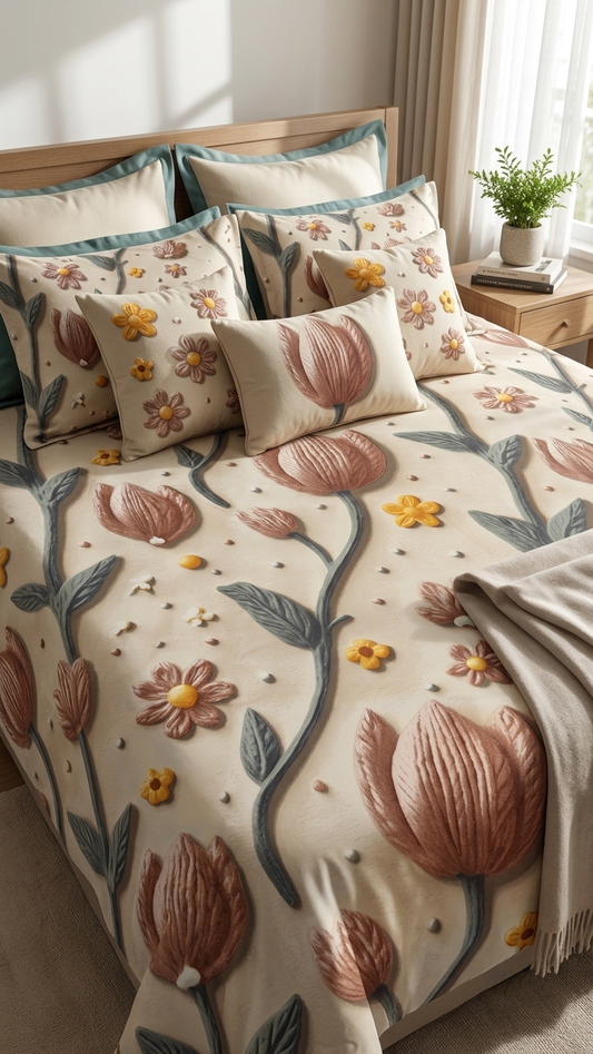 Tulip Reverie 3D Embossed Bedding Set (by The Woven Room)