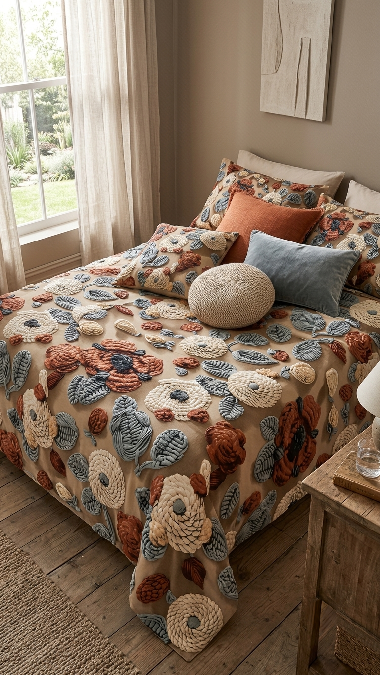 Terracotta Bloom 3D Tufted Bedspread (by The Woven Room)