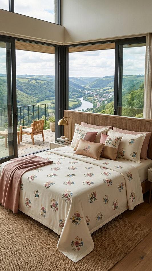 Meadow Blossom Cotton Sateen Bedsheet set (by The Woven Room)