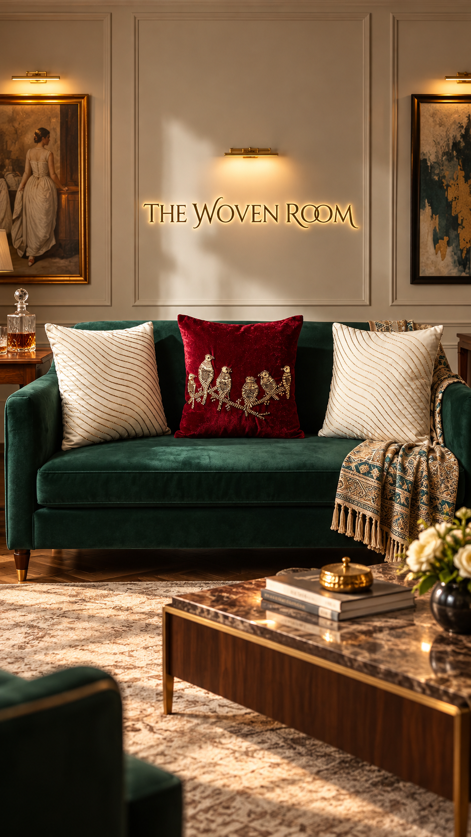 The Sovereign Aviary & Gilded Wave Cushion Set (Set of 3)
