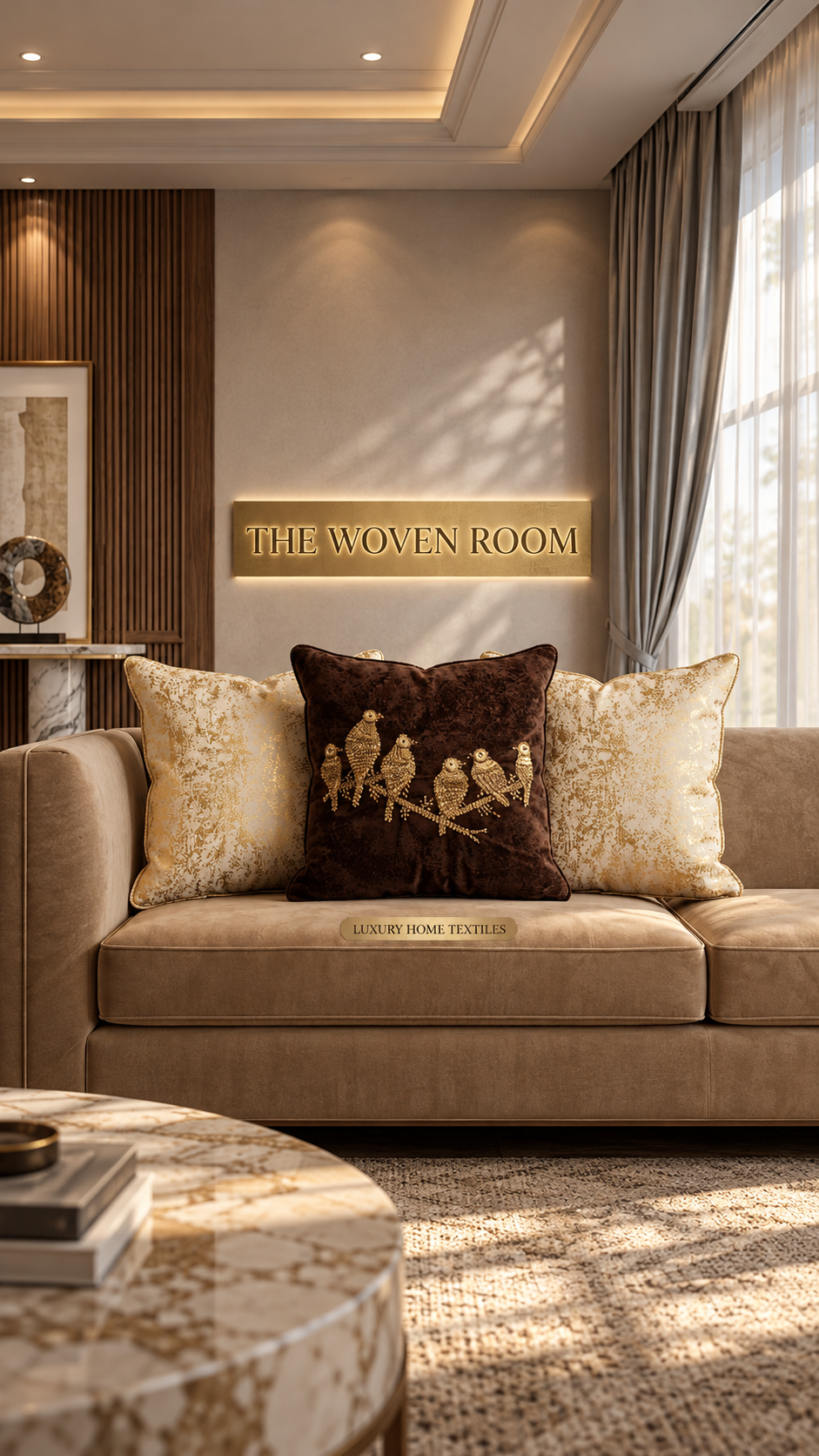 The Avian Symphony Embroidered Velvet Cushion