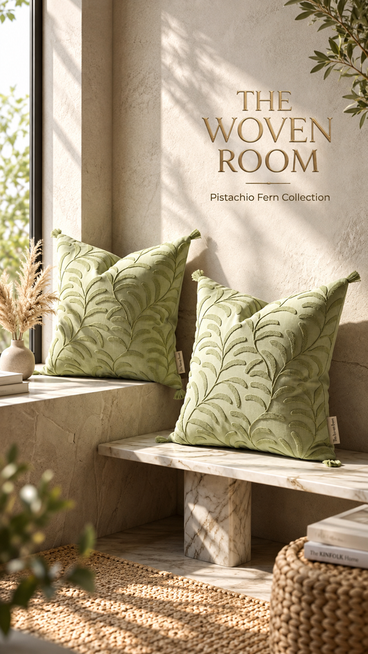 The Pistachio Fern Embroidered Cushion Covers (Set of 2)