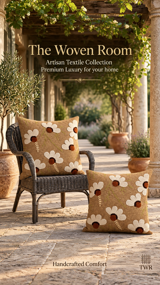 The Tuscan Daisy Embroidered Cushion(set of 2)