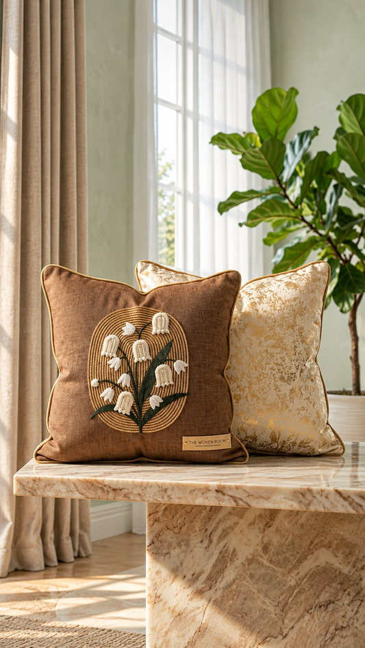 Lily of the Valley Embroidered Linen Cushion (Set of 2)