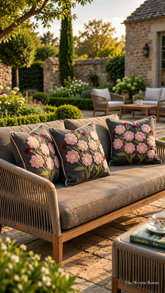 Pastoral Daisy Embroidered Accent Cushions (Set of 3)