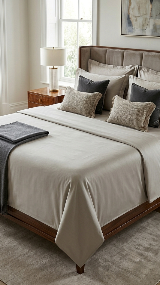 The Aurelia Sateen Sheet Set in Greige ( by The Woven Room)