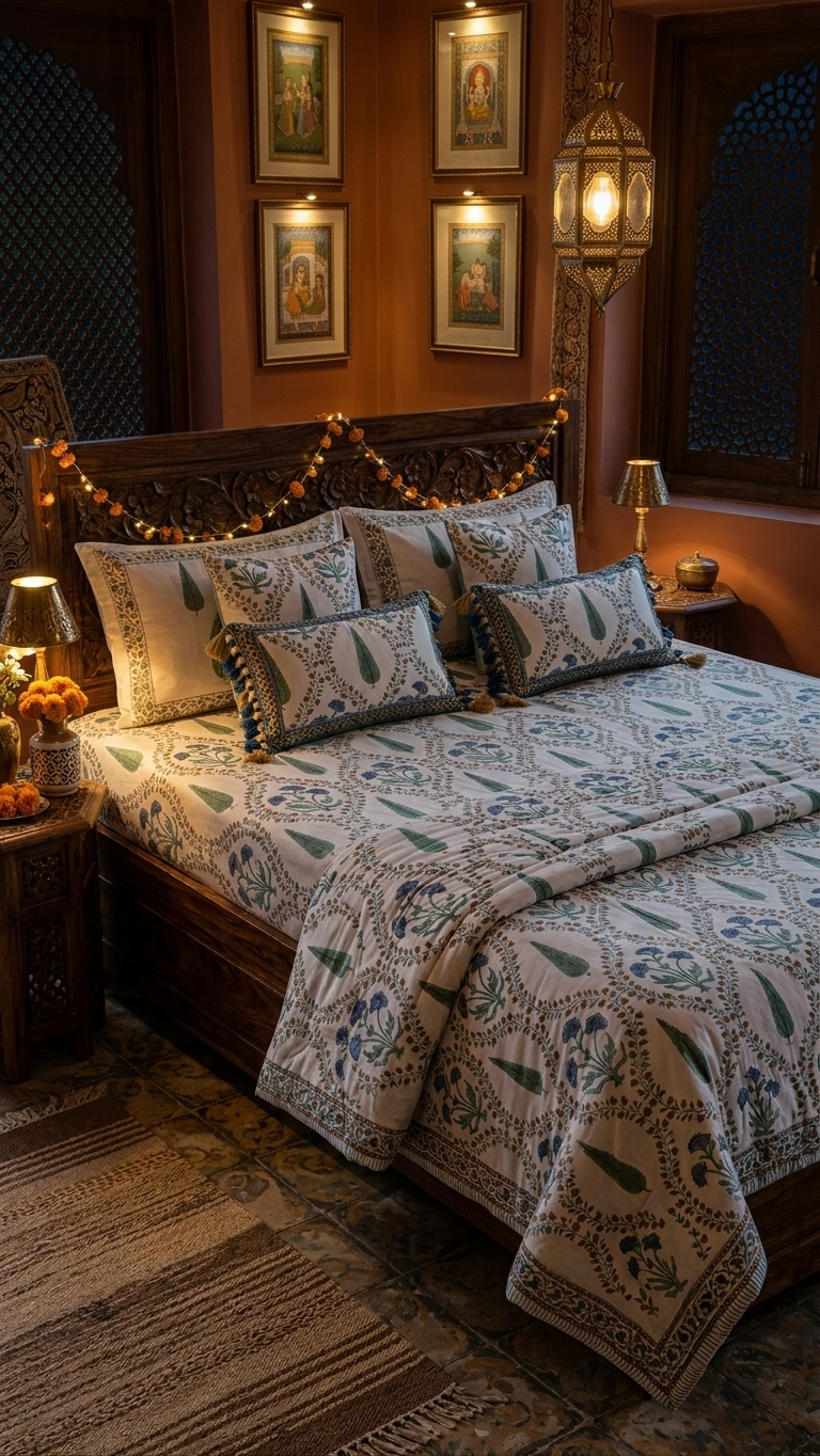 The Gul-e-Bagh Handblock Cotton Bedsheet (by The Woven Room)