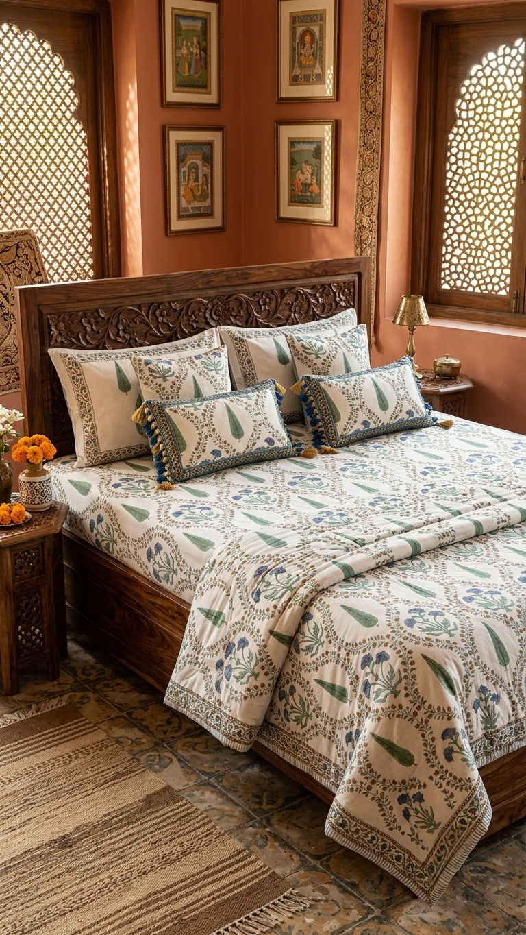 The Gul-e-Bagh Handblock Cotton Bedsheet (by The Woven Room)