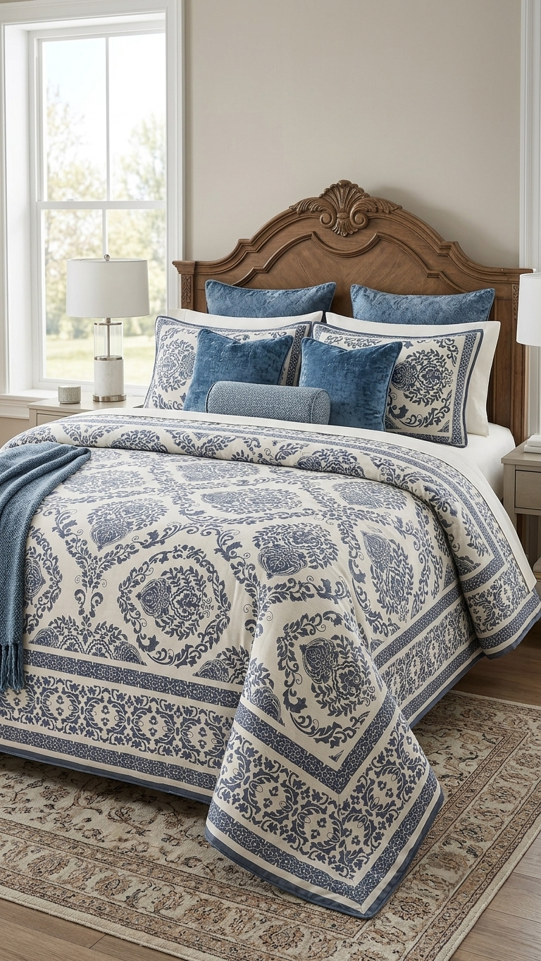 The Royal Azure Damask Dohar (by The Woven Room)