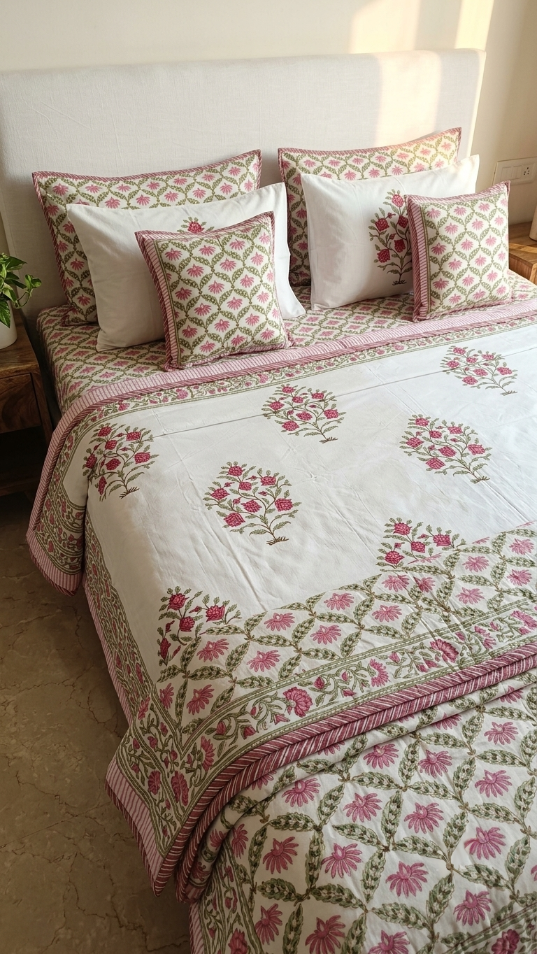 Gulnar Mulmul Hand Block Dohar ( by The Woven Room)