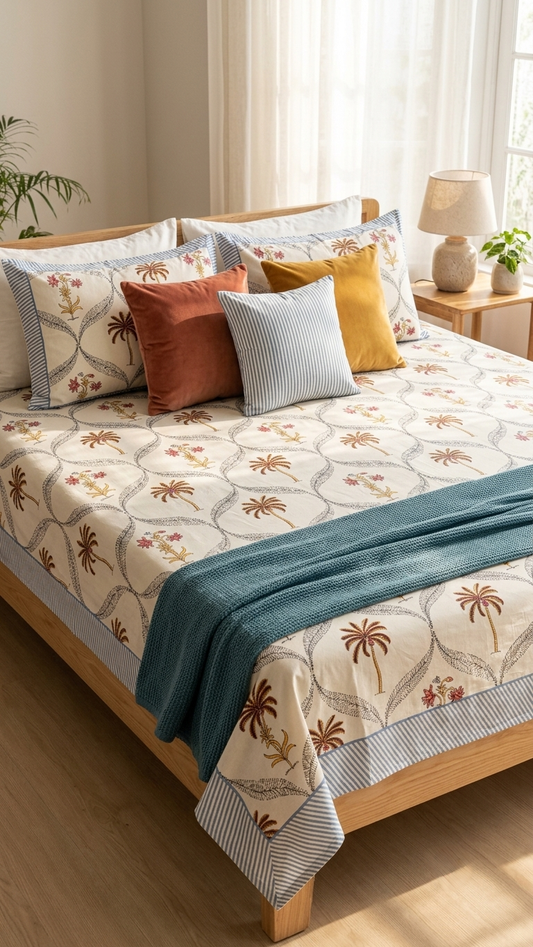 The Oasis Palm Print Single Bedsheet ( by The Woven Room)
