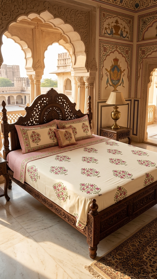 The Royal Gulmohar Mahal Bed Set (by The Woven Room)