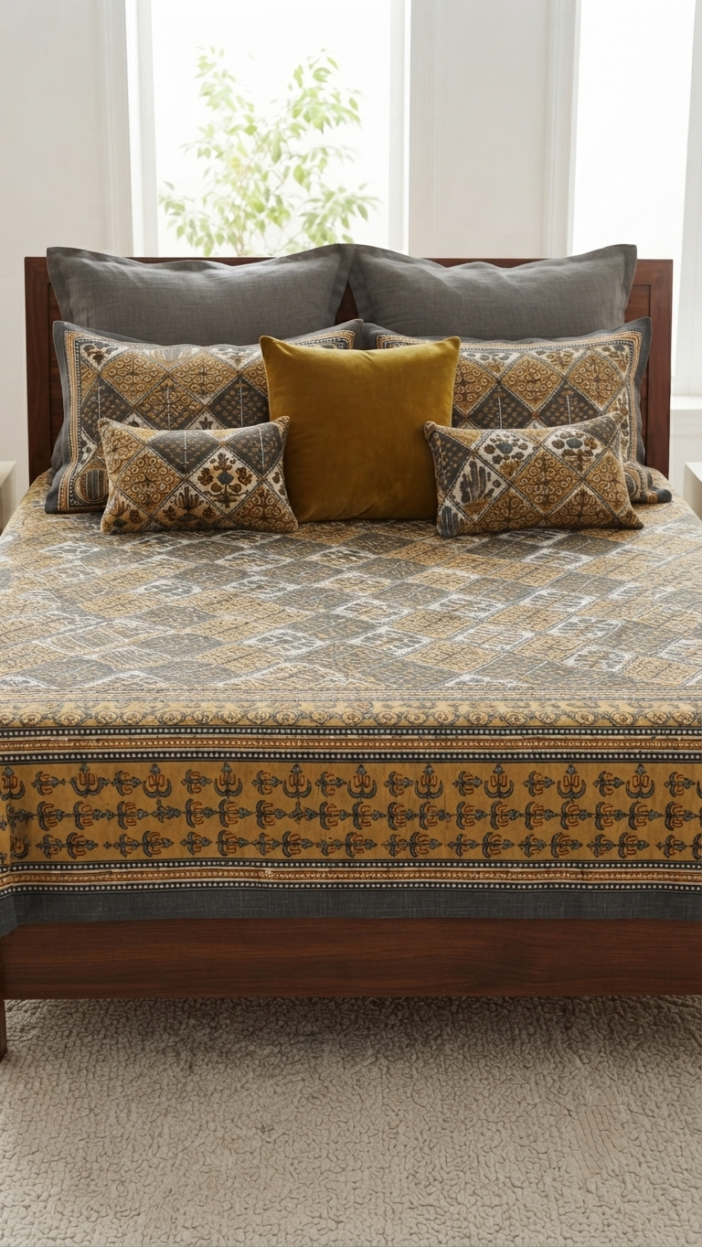 The Marigold & Slate Heritage Block-Print Bed Sheet Set (by The Woven Room)