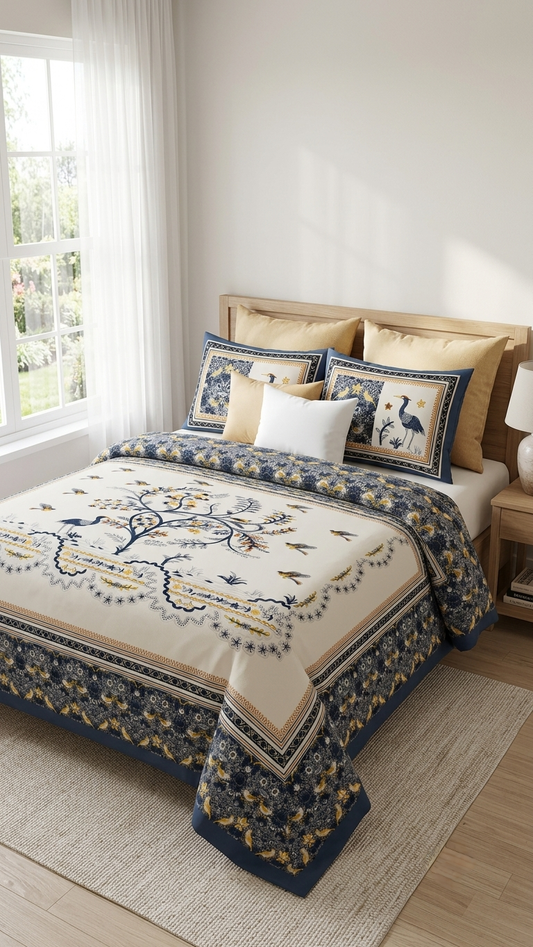 The Royal Avian Tree of Life Bedsheet Set (by The Woven Room)